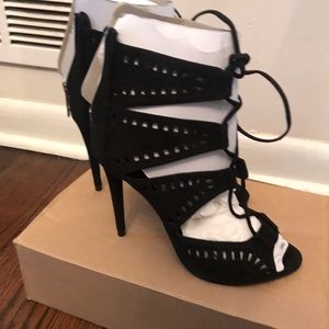 Suede lace up front heels